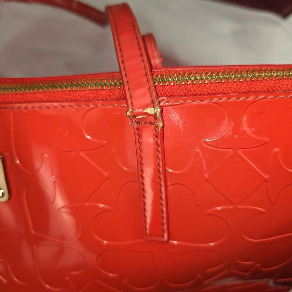 Kate Spade Sophie Red Patent Leather Embossed Heart‎ Tote Bag Project Piece